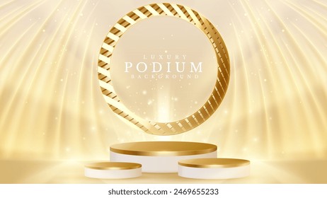 Elegant Golden Podium Background with a Spotlight Effect, Ideal for Award Ceremonies, Celebrations, and High-End Events. Luxury Scene Design. Vector Illustration.