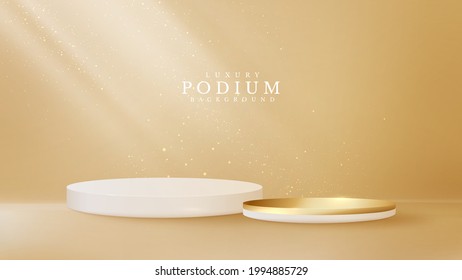 Elegant golden podium on pastel brown. luxury abstract background. cylinder shape for show product or stage for award ceremony. vector illustration.