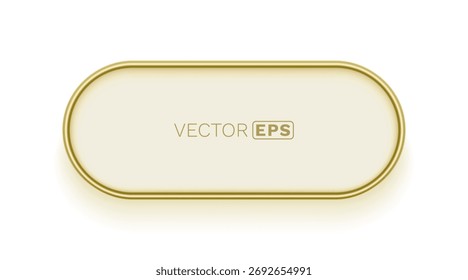 Elegante marco redondeado dorado con sutil sombra. Plantilla de insignia ovalada premium en blanco. Ilustración vectorial