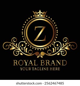 Elegant golden royal brand logo Z design with ornate detailing and luxurious monogram for premium appeal  
