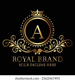 Elegant golden royal brand logo A design with ornate detailing and luxurious monogram for premium appeal  
