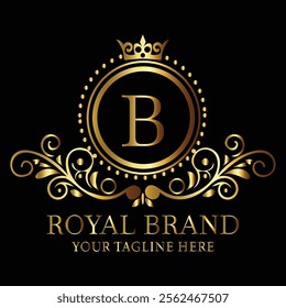 Elegant golden royal brand logo B design with ornate detailing and luxurious monogram for premium appeal  
