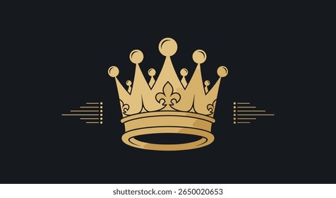 Elegante ilustração coroa real dourada com efeitos de movimento sutis no fundo escuro