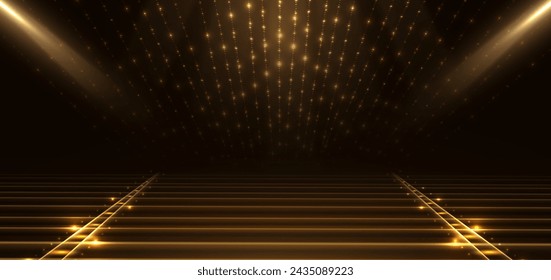 Elegant golden scence on black background glowing with lighting effect sparkle. Template premium award design. Vector illustration