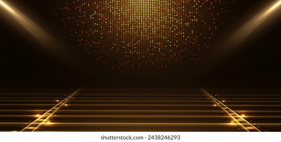 Elegant golden scence on black background glowing with lighting effect sparkle. Template premium award design. Vector illustration