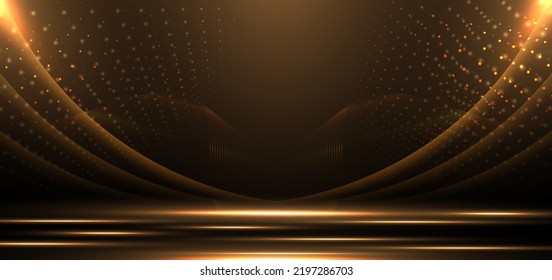 Elegant golden scene diagonal glowing with lighting effect sparkle on black background. Template premium award design. Vector illustration