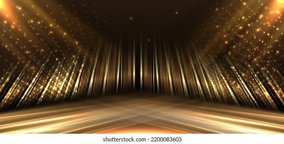 Elegant golden scene diagonal glowing with lighting effect sparkle on black background. Template premium award design. Vector illustration