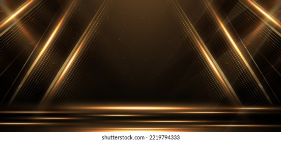 Elegante escena dorada diagonal brillante con efecto de iluminación brillante sobre fondo negro. Diseño de premio de plantilla premium. Ilustración del vector