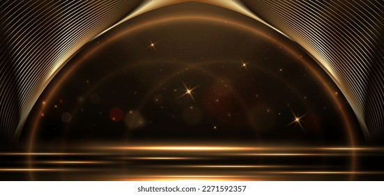 Elegant golden scene diagonal glowing with lighting effect sparkle on black background. Template premium award design. Vector illustration