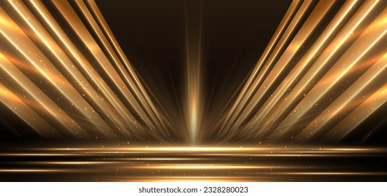 Elegant golden scene diagonal glowing with lighting effect sparkle on black background. Template premium award design. Vector illustration