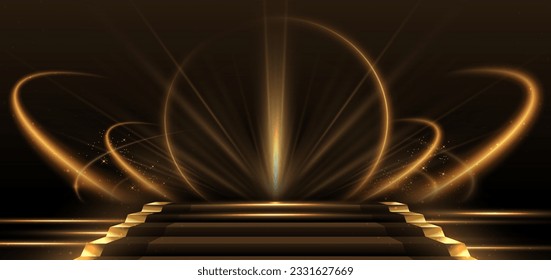 Elegante escena dorada diagonal brillante con efecto de iluminación brillante sobre fondo negro. Diseño de premio de plantilla premium. Ilustración del vector