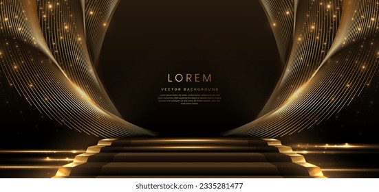 Elegant golden scene diagonal glowing with lighting effect sparkle on black background. Template premium award design. Vector illustration