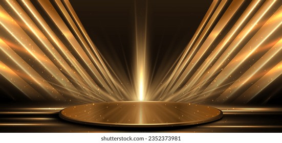 Elegant golden scene diagonal glowing with lighting effect sparkle on black background. Template premium award design. Vector illustration