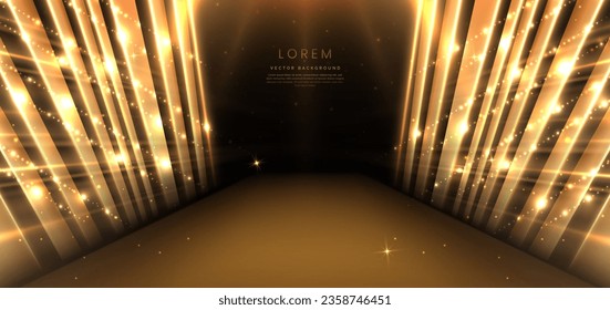 Elegant golden scene diagonal glowing with lighting effect sparkle on black background. Template premium award design. Vector illustration