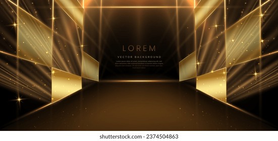 Elegant golden scene diagonal glowing with lighting effect sparkle on black background. Template premium award design. Vector illustration