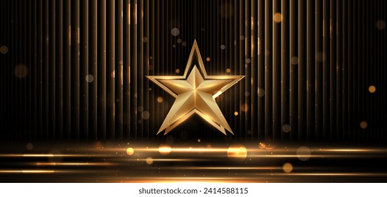 Elegant golden scene diagonal glowing with star lighting effect sparkle on black background. Vector illustration