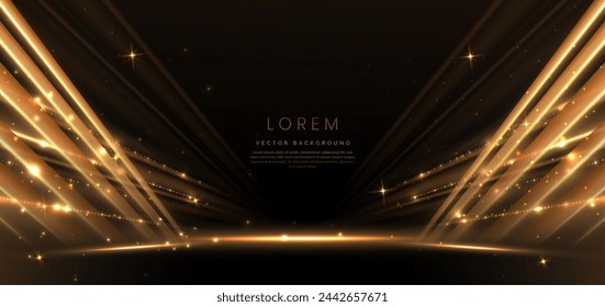 Elegante escena dorada diagonal brillante con efecto de iluminación brillante sobre fondo negro. Plantilla de diseño de premio premium. Ilustración de vector