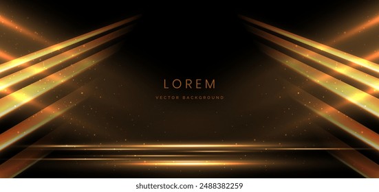 Elegant golden scene diagonal glowing with lighting effect sparkle on black background. Template premium award design. Vector illustration