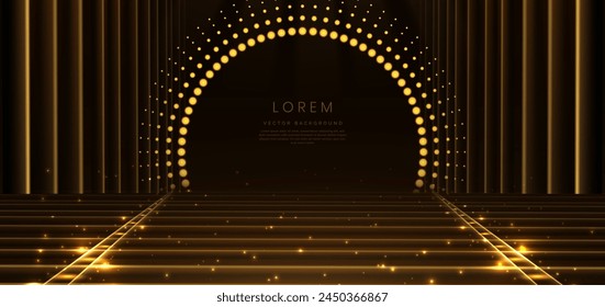 Elegant golden scene dot circle glowing with lighting effect sparkle on black background. Luxury premium award design. Vector illustration