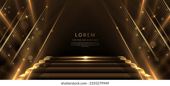 Elegante escena dorada punto diagonal brillante con efecto de iluminación chispa sobre fondo negro. Diseño de premio de plantilla premium. Ilustración del vector