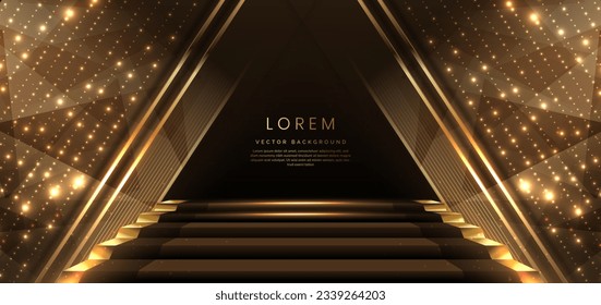 Elegant golden scene dot diagonal glowing with lighting effect sparkle on black background. Template premium award design. Vector illustration