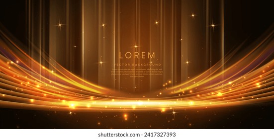 Elegant golden scene on dark brown background glowing with lighting effect sparkle. Template premium award design. Vector illustration