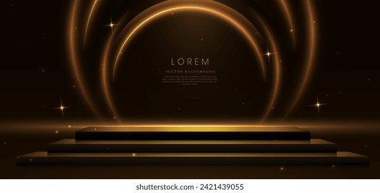 Elegant golden scene on dark brown background glowing with circles lighting effect sparkle. Template premium award design. Vector illustration