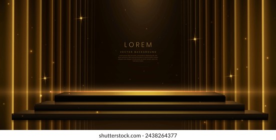 Elegant golden scene on dark brown background glowing with lighting effect sparkle. Template premium award design. Vector illustration