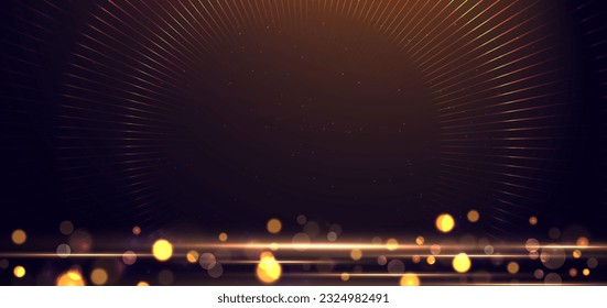 Elegant golden scene vertical glowing with lighting effect sparkle and bokeh on black background. Template premium award design. Vector illustration