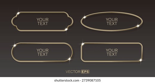 Elegant golden shiny frames collection on a dark background. This set features luxurious metallic borders perfect for text or design elements. Vector illustration.