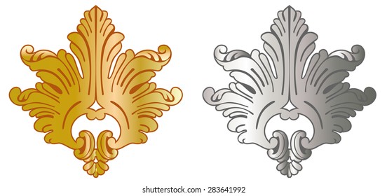 Elegant golden and silver design elements isolated on a white background