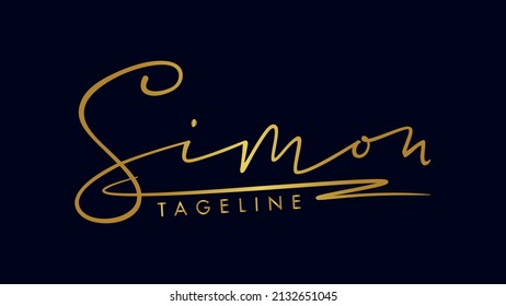 Elegant golden Simon name vector signature logo design, Isolated on a solid black background.