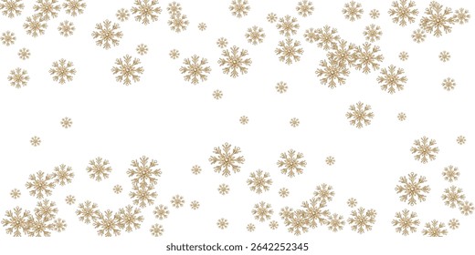 Elegant golden snowflakes on a white background create a luxurious winter pattern.Perfect for holiday designs, invitations, and seasonal decorations, adding a touch of sophistication and festive charm