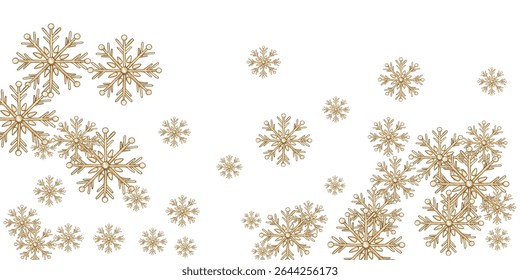 Elegant golden snowflakes on a white background create a luxurious winter pattern.Perfect for holiday designs, invitations, and seasonal decorations, adding a touch of sophistication and festive charm
