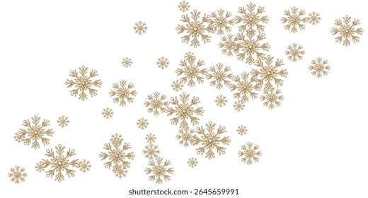 Elegant golden snowflakes on a white background create a luxurious winter pattern.Perfect for holiday designs, invitations, and seasonal decorations, adding a touch of sophistication and festive charm