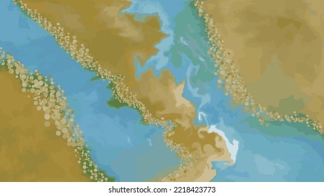 Elegant Golden Splash Background. Blue Ocean Surf Natural Marble Texture Wall Art