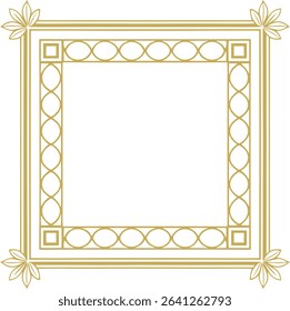 Elegant golden square border with floral corner accents in vintage style. Ornamental geometric frame perfect for invitations, certificates, or luxury design. Minimal, clean and royalty-inspired decora