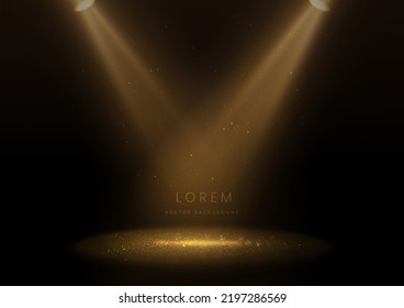 Elegant golden stage glowing with lighting effect sparkle on black background. Template premium award design. Vector illustration