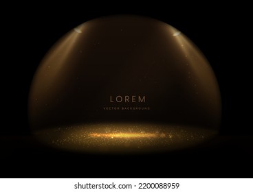 Elegant golden stage glowing with lighting effect sparkle on black background. Template premium award design. Vector illustration