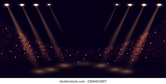 Elegant golden stage horizontal glowing with lighting effect sparkle on dark background. Template premium award design. Vector illustration