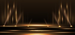 Elegant Golden Stage Vertical Glowing With Lighting Effect Sparkle On Black Background. Template Premium Award Design. Vector Illustration