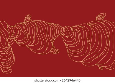 Elegant golden swirl lines twist over a bold red background. Perfect for Chinese New Year, luxury, or traditional celebration designs. A modern take on cultural elegance in abstract line art.
