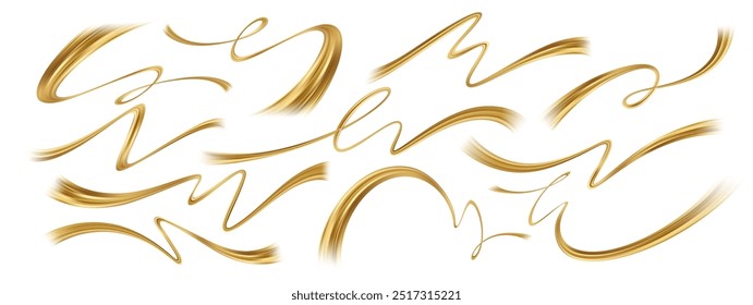 Elegant Golden Swirls and Lines. A collection of elegant, flowing golden lines and swirls on a white background. Vector Illustration EPS10