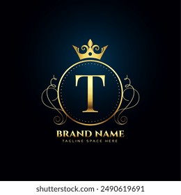 elegant and golden T initial logo background for premium brands vector