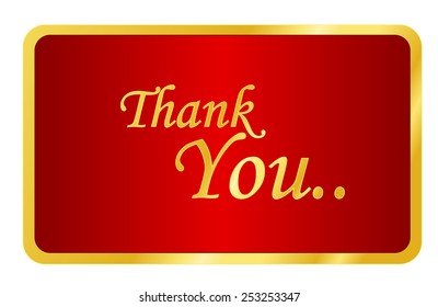 Elegant golden thank you note on shiny red background isolated on white 