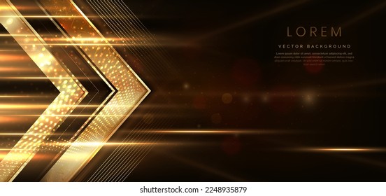 Elegant golden triangle glowing with lighting effect sparkle on dark brown background. Template premium award design. Vector illustration