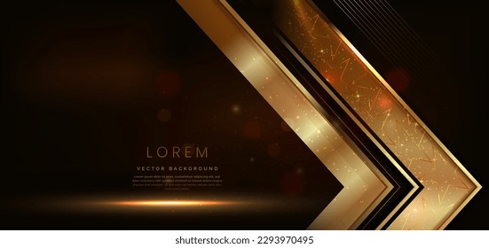 Elegant golden triangle glowing with lighting effect sparkle on dark brown background. Template premium award design. Vector illustration