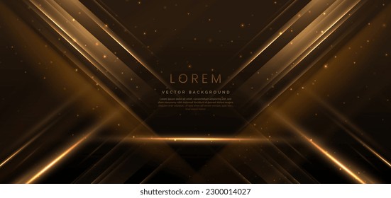 Elegant golden triangle glowing with lighting effect sparkle on dark brown background. Template premium award design. Vector illustration