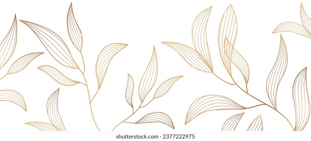 Elegant golden tropical leaf wallpaper line, hand drawn branches. Luxury golden floral botanical vector isolated on white background. Design for decor, invitation, fabrics, prints, prints.	
