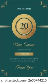Elegant Golden Twenty Years Anniversary Save The Date Invitation Card